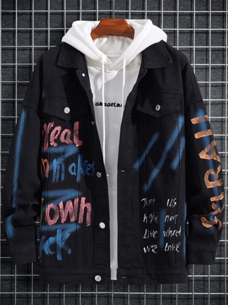 Cowboy New Hip Hop Chic Letters Printed Jeans Jacket Men Casual Streetwear Short Style Loose Denim Jacket Coat Men Spring Jacket