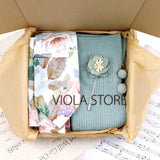 Viola Design 6PCS Gift Box Floral Solid Cotton Sock Tie Sets Clip Pin Cufflinks Hankie Men Wedding Party Daily Cravat Accessory