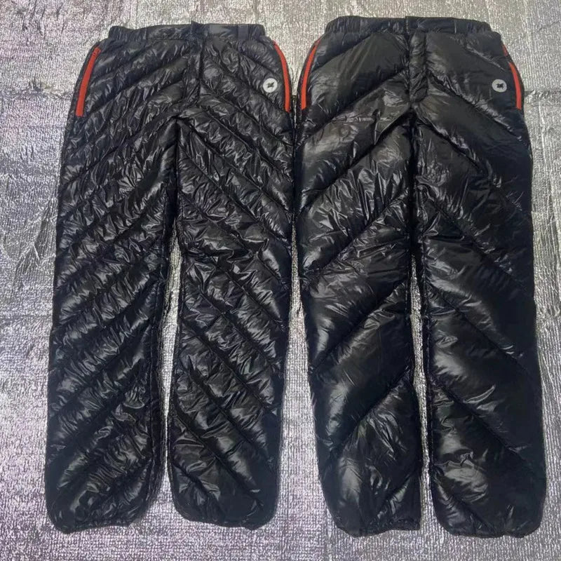 2022 New Trendy Thermal Men's Outdoor Sport Goose Down Pants Women Waterproof Camping Winter Hiking Thicken Padded Trousers