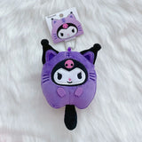 Sanrio Cat Cross Dressing Plush Keychain Cartoon Anime Pendant Kuromi Melody Pompompurin Hangyodon Plushie 키링 Kawaii Bag Decor