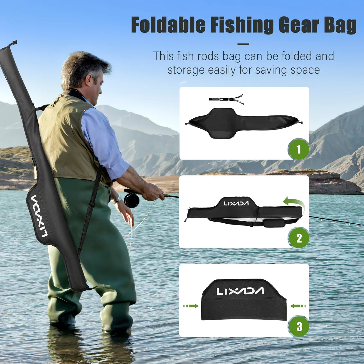 LIXADA 53 Inch Fishing Rod Bag Pole Pack Portable Folding Fishing Pole Tackle Protective Cover Case Fishing Storage Bag For Rods