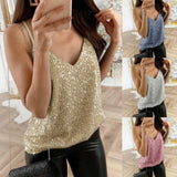 Plus Size Womens Glitter Strappy Tank Tops Ladies Sexy  Cami Swing Vest Clubwear