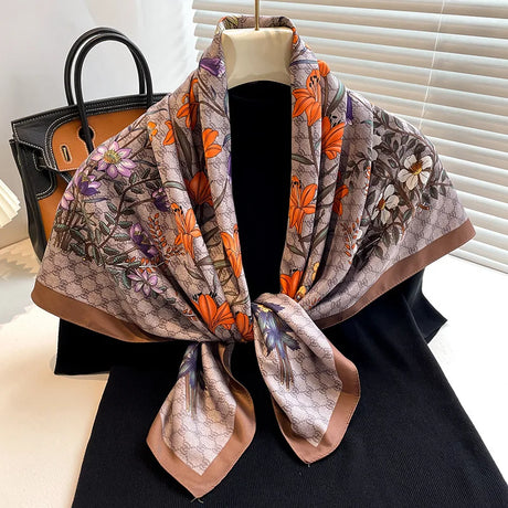 Luxury Women 90x90CM New Twill Silk Big Square Scarf Shawl Fashion Printed Design Summer High Quality Ladies Sunscreen Scarves