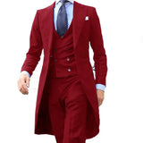 Long Coat Designs Red Men Suit Gentle Mens Tuxedo Prom Blazer Custom 3 Pieces (Jacket+vest+Pants)