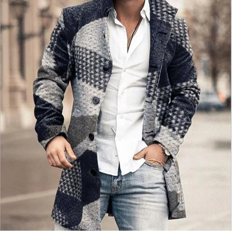 Men Clothing 2023 European American Autumn Winter New Men's Woolen Stand Neck Mid Length Pocket Casual Woolen Coat