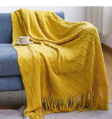 Boho Woven Throw Blanket with Tassels Jacquard Textured Boho Summer Cozy Farmhouse Throw Blankets Manta Para Sofá Yellow Khaki