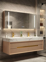 Light Luxury Bathroom Cabinet Rock Plate Washstand Modern Washbasin Toilet Wash Basin Combination Suit Oak Milk Tea Color