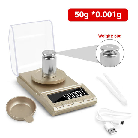 NEWACALOX 0.001g Precision Digital Jewelry Scale 50g/100g/200g USB Powered Electronic Weighing Scale LCD Mini Lab Balance 0.001g