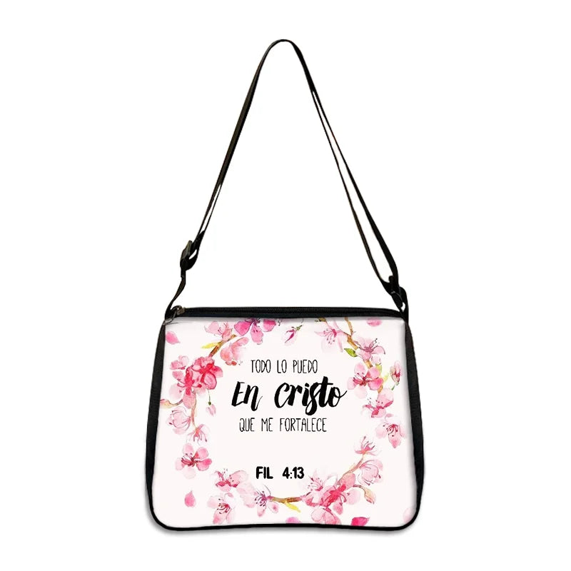 Christian Gift Bible Verse in Spanish Crossbody Bag Con Dios Todo Es Posible Messenger Bags Shoulder Bag Casual Handbag