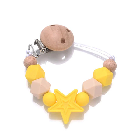 Baby Pentagram Silicone Beads Pacifier Chain Wooden Teether Soothe Nipple Clip For Nursing Chew Toys Gifts Dummy Holder Chain