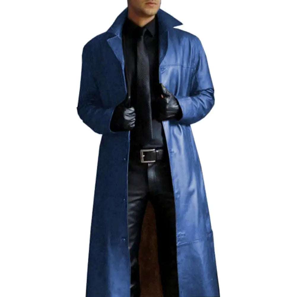 2023 New Men Lapel Goth Punk Black Long Coat Winter Leather Long Jacket Goth Coat Dark Knight Cool Cape Coat Trench Coat