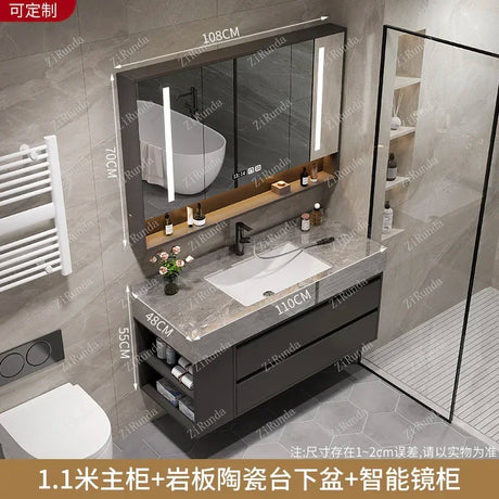 L Light Luxury Bathroom Stone Plate Integrated Bathroom Cabinet Washstand Wash Basin Double Basin Bathroom Cabinet