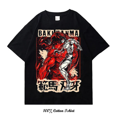 Grappler Baki kyokudai taikai Graphic Print T Shirt Harajuku Vintage Short Sleeve Plus Size Cotton Crew Neck T Shirt Women Men