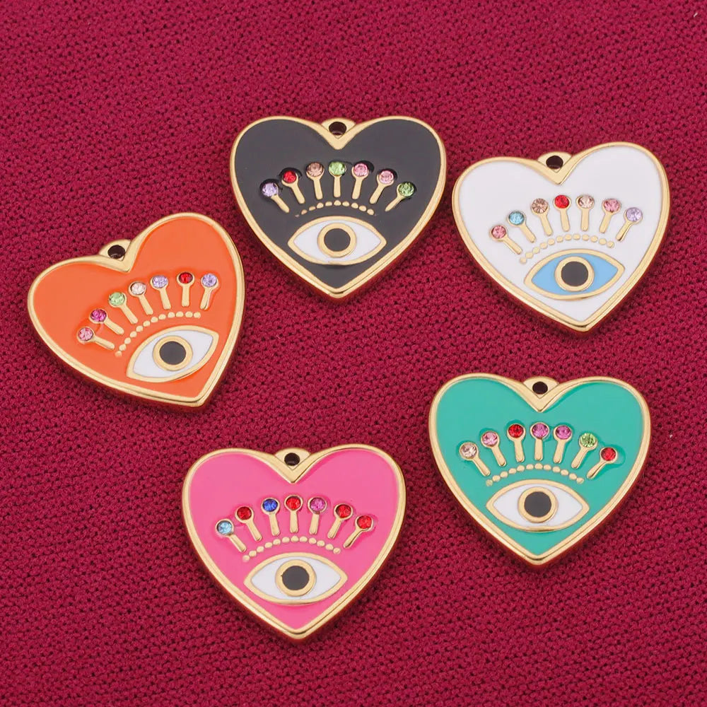 4pcs Stainless Steel Evil Eye Charms Heart  Enamel Charm Pendant Connector for Earrings Diy Jewelry Making Supplies Wholesale