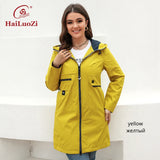 HaiLuoZi 2022 Women's Trench Coat Plus Size Jacket for Women spring Short Parka Hooded Casual Windbreaker Pockets Outwear 2202