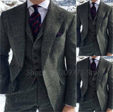 3 Pieces Men's Suits Tweed Herringbone Slim Fit Business Cauasl Waistcoat Jacket Groomsmen Wedding Suits（Blazer+vest+Pants）