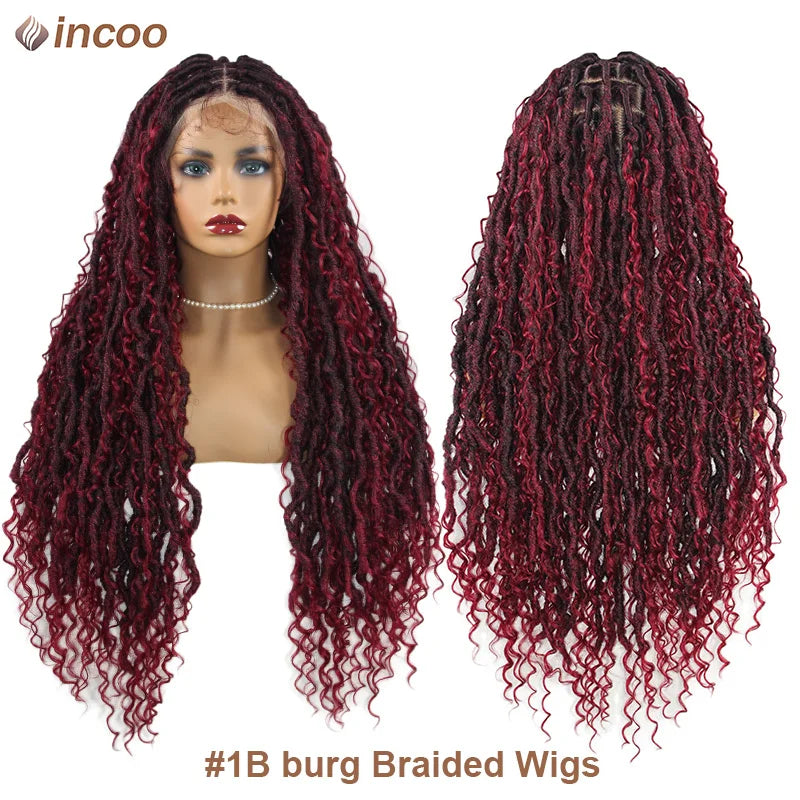 32 Inch Boho Full Lace Front Wig Knotless Box Braided Wig With Baby Hair Natural Looking Synthetic Twisted Braided Wig For Women