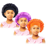 3PCS/LOT Children Elastic Sleepcap Kids Simple Solid Color Satin Bonnets Cute Nightcap Beauty And Hair Care Cap Shower Hat