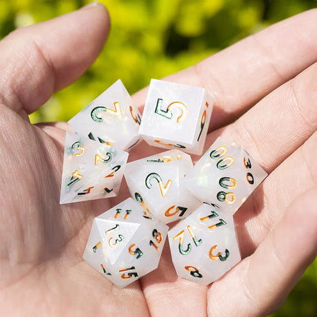 MINI PLANET Resin Dice With Sharp Edge For Dice Set Of 7 pcs Polyhedral Handmade Dice TTRPG Game D&D Dice Box Set