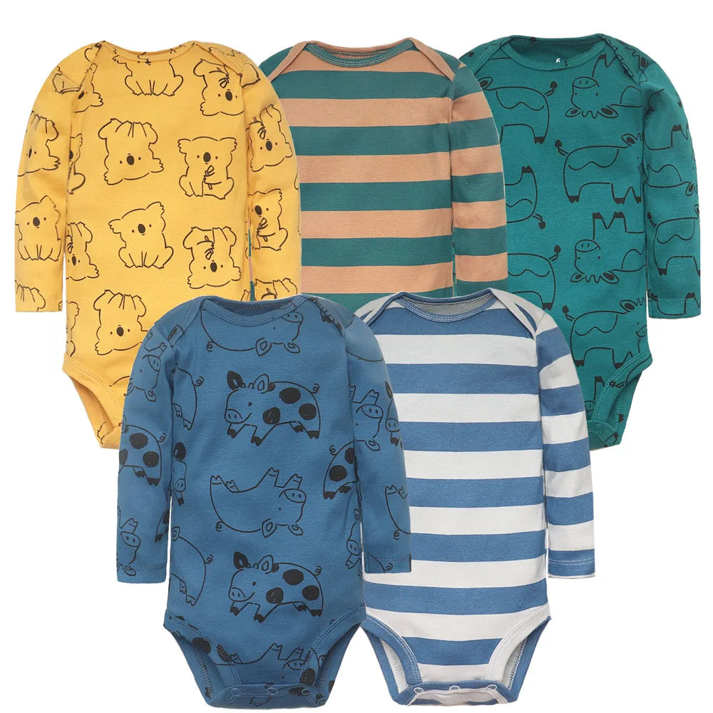 3-5 PCS/LOT Soft Cotton Baby Bodysuits Long Sleeve Newborn Baby Clothing Set Christmas Baby Girls Boys Clothes Infant Jumpsuit