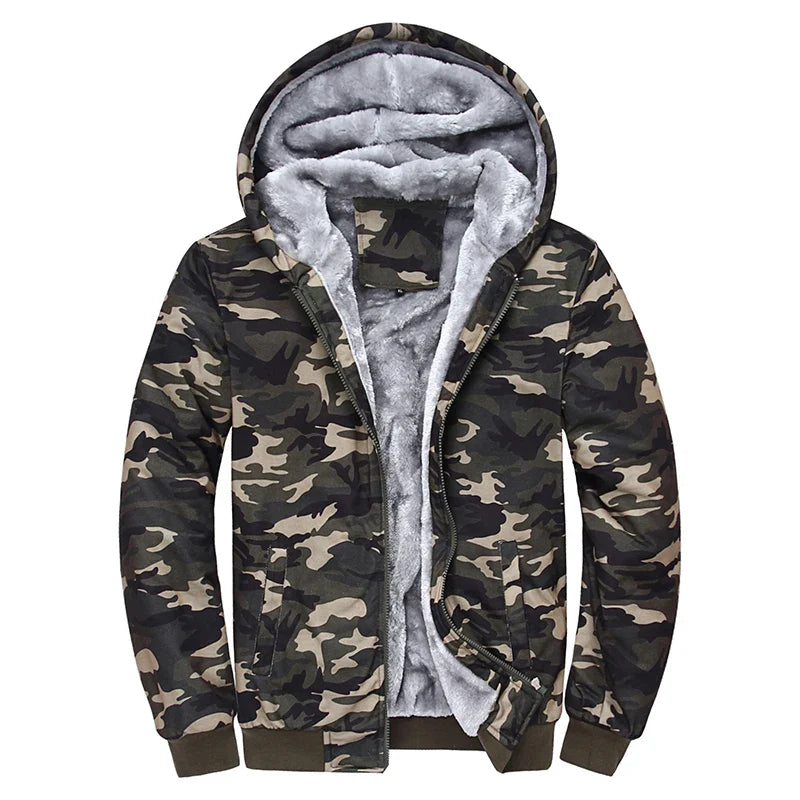 Men's Zip Up Hoodie camouflage Heavyweight Winter Sweatshirt Fleece Sherpa Lined Warm Jacket