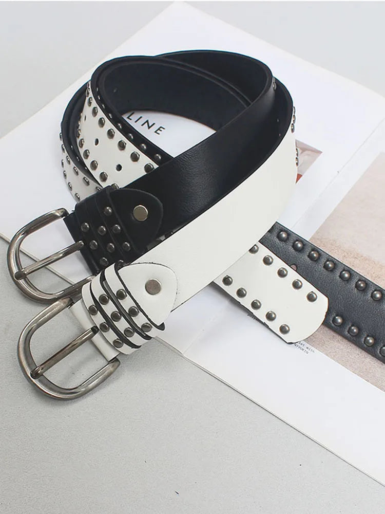 DEAT Fashion Women‘s Waistband Spicy Girl Retro Punk Style Double Row Rivet Belt Versatile Niche Spring 2024 New Tide 7AB3446