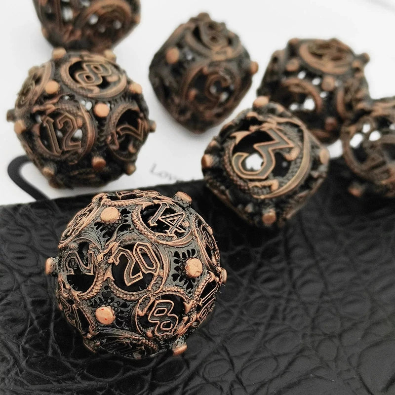 Mini Planet DND Metal Dice Set Three-dimensional Flying Dragon 3D Metal Dice D&D Hollow Metal Dice Set DnD RPG Polyhedral Games