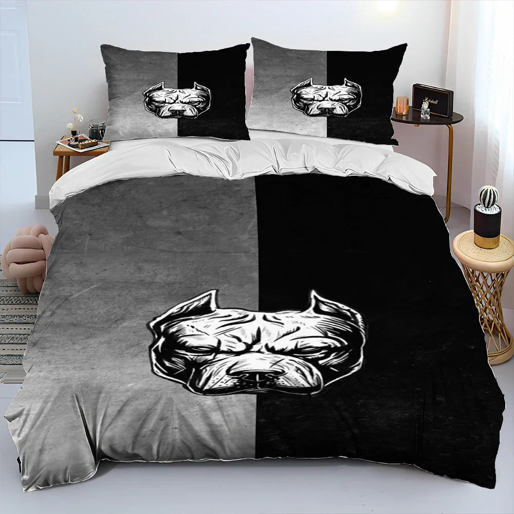 Cartoon Pitbull Dog Comforter Bedding Set,Duvet Cover Bed Set Quilt Cover Pillowcase,King Queen Size Bedding Set for Adult Child