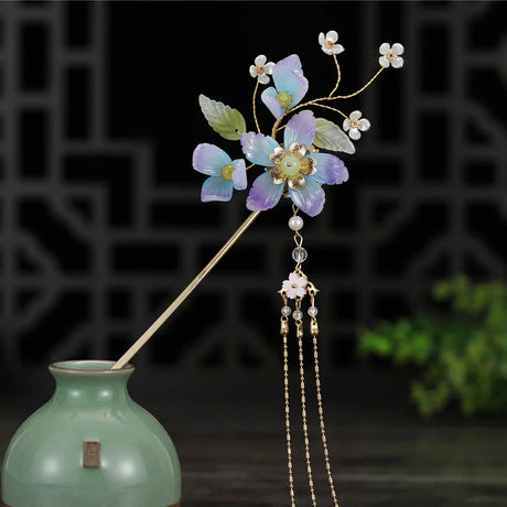 2023 New Chinese Hair Stick Girls Vintage Wedding Hanfu Decor Hairpin Flower Tassel Pearl Hair Bun Chopsticks Bride Hair Jewelry