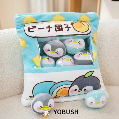 Cartoon Ramen Puff Cookie Bag Bubble Tea Plush Pillow Stuffed Kawaii Animals Axolotl Yellow Duck Bat Bunny Small Balls Candy Bag