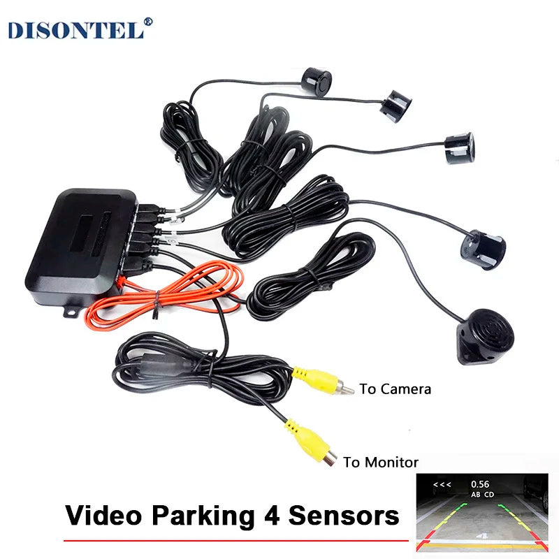 DC12V Video Parking 4 Sensors Car Reverse Backup Rear Buzzer Radar Monitor System, Support Display Image and Sound Alert