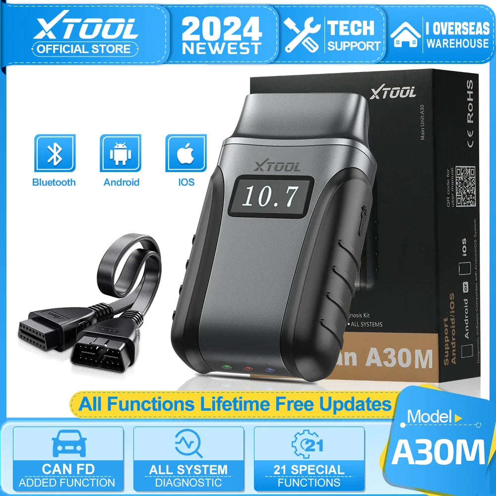 XTOOL Anyscan A30M OBD2 Diagnostic Tools Bluetooth Scanner Bi-directional Control Code Reader Added CAN FD Protocol Free Update