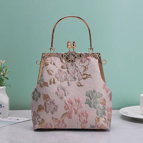 Chic Lay Flowers Bag Chain Pink Wedding Fringe Tassel Shell Lock Bags Original Handmade Vintage Women Bag Tote Women's Handbags