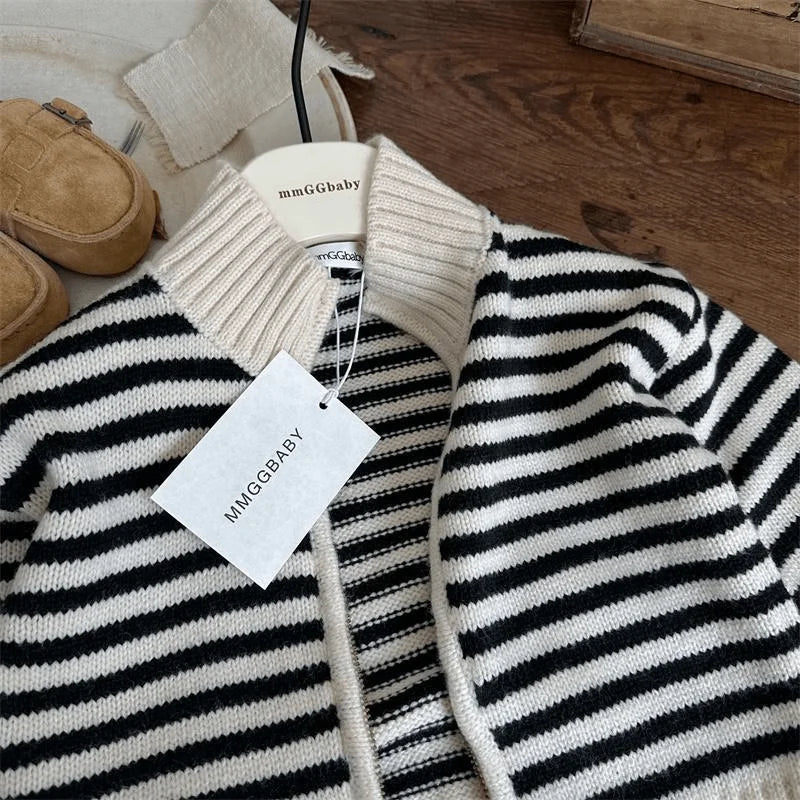 Newborn Baby Girl Boy Striped Jacket Infant Toddler Child Long Sleeve Knitted Cardigan Casual Zipper Sweater Baby Clothes 3M-2Y