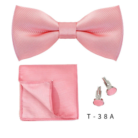 Bowtie Set 3pcs Solid Color Bow Tie For Men Pocket Square Shirts Cufflinks Neck Butterfly Suit For Business Wedding Decorate tie