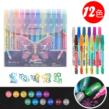 24 Color Set Glitter Color Changing Pen Nail Pen Neon Handbook Fluorescent Waterproof Art Marker pen Graffiti Painting supplies