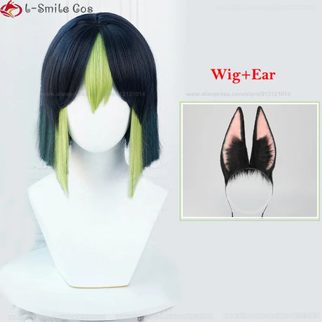 Tighnari Cosplay Wig Game  Sumeru Tighnari Short Heat Resistant Synthetic Hair Halloween Party Wigs Ear + Wig Cap