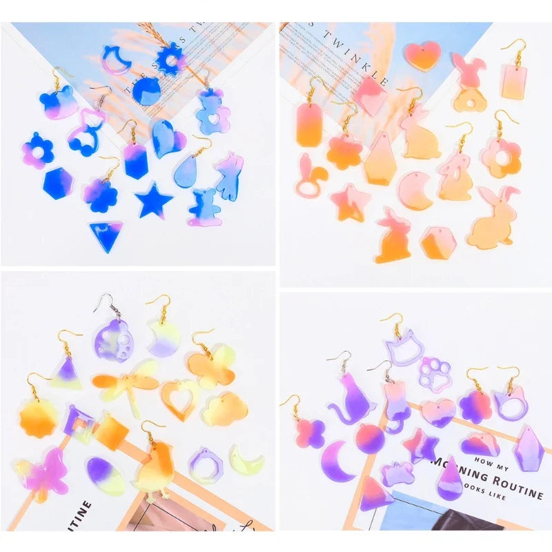 DIY Geometric Animal Shaped Earrings Silicone Mold with Hole Jewelry Keychain Necklace Pendant Epoxy Resin Casting Mould