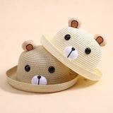 Summer New Men And Women Kids Fun Breathable Straw Hat Cartoon Cute Bear Kids Sunshade Sun Hat 3-6 Years Old Fisherman's Hat