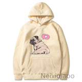 Plus Size Kawaii Cartoon Pug Dog Print Hooded Sweatshirt Women Men Hoodies Harajuku Female Pullover Casual Clothes Tops