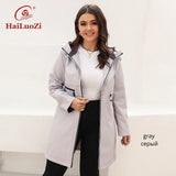 HaiLuoZi 2022 Women's Trench Coat Plus Size Jacket for Women spring Short Parka Hooded Casual Windbreaker Pockets Outwear 2202