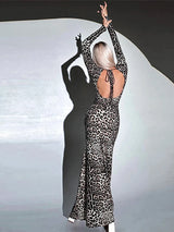 Sexy Leopard Print Dress Women Long Sleeve Turtleneck Slim Midi Female Dresses 2024 Spring Summer Fashion Bodycon Vestidos