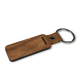 50Pcs Rectangular Wood Keychains Blank PU Leather Keyrings Wood Pendant Key Chain