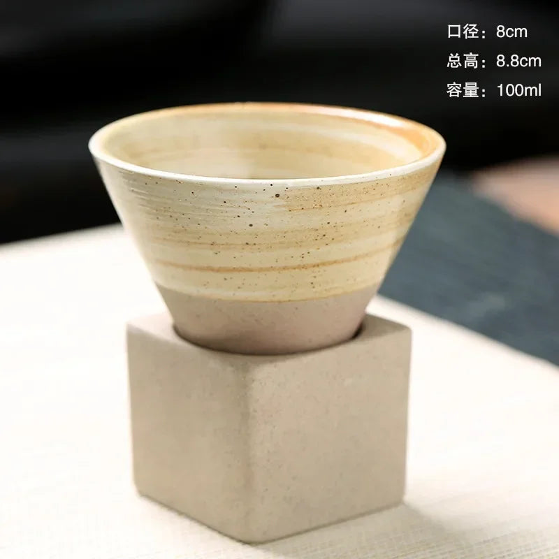 100ML Rough Pottery Teacup Creative Retro Cone Ceramic Coffee Cup Latte Flower Porcelain Cup Home Art Decorative Ceramic Mug