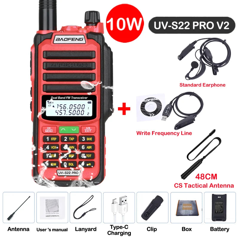 Baofeng UV S22 PRO V2 IP68 Walkie Talkie Waterproof Dual Band 136-174/400-520MHz Ham Radio Upgraded Of UV9R UV5R Pro 50KM Range