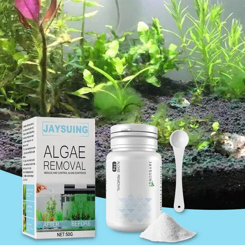 50g Fish Tank Cleaning Powder Algae Removal Agent Spoon Tank Moss Remover Aquarium Cleaning Powder Sludge Destroyer Pond Cleaner