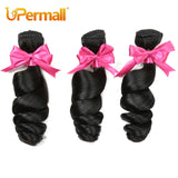 Upermall 3/4 Loose Wave Bundles with Closure Brazilian Remy Human Hair Weave HD Transparent 4x4 5x5 Lace Closure and Bundle Soft