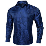 Luxury Silk Polyester Casual Shirts for Men Long Sleeve Blouse Prom Tuxedo Formal Purple Paisley Designer Men Clothing