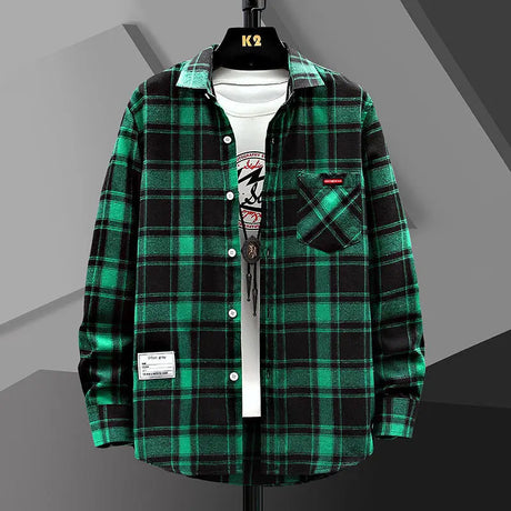 Spring Autumn Men Plaid Shirt Coats New Fashion Versatile Loose Male Clothes Korean Vintage Casual Long Sleeve Cardigans Jackets