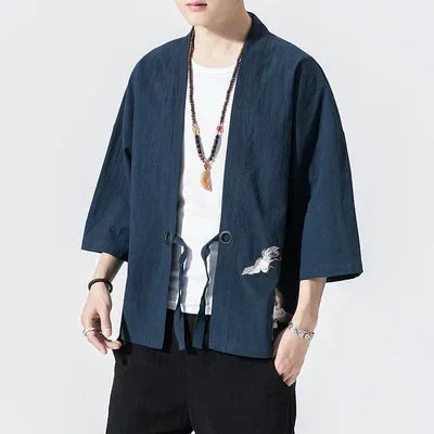 Japanese Kimono Men Cardigan Streetwear Traditional Japanese Samurai Clothing 4XL 5XL Haori Mens Kimono Shirt Yukata Male Shirts